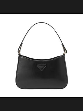 Valentino Orlandi Capri Black Vegan Leather Shoulder Bag with Triangle Plaque